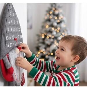 Santa Claus Calendar Counterclock, 3D Felt Hanging Advent Calendar,